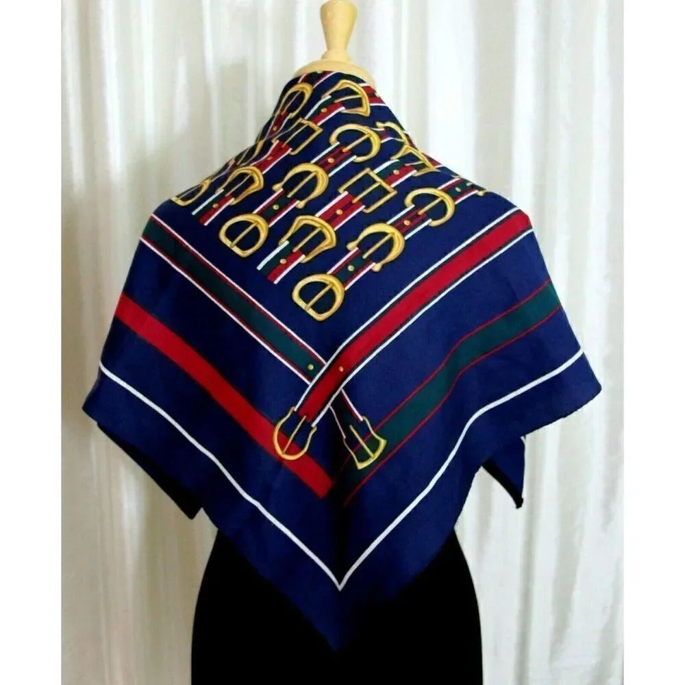 30"x30" VINTAGE RED BLUE GREEN BUCKLE BELT PRINT 100% POLYESTER SHAWL WRAP SCARF
